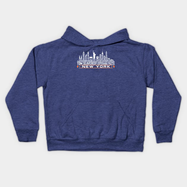 New York Baseball Team All Time Legends, New York City Skyline Kids Hoodie by Legend Skyline